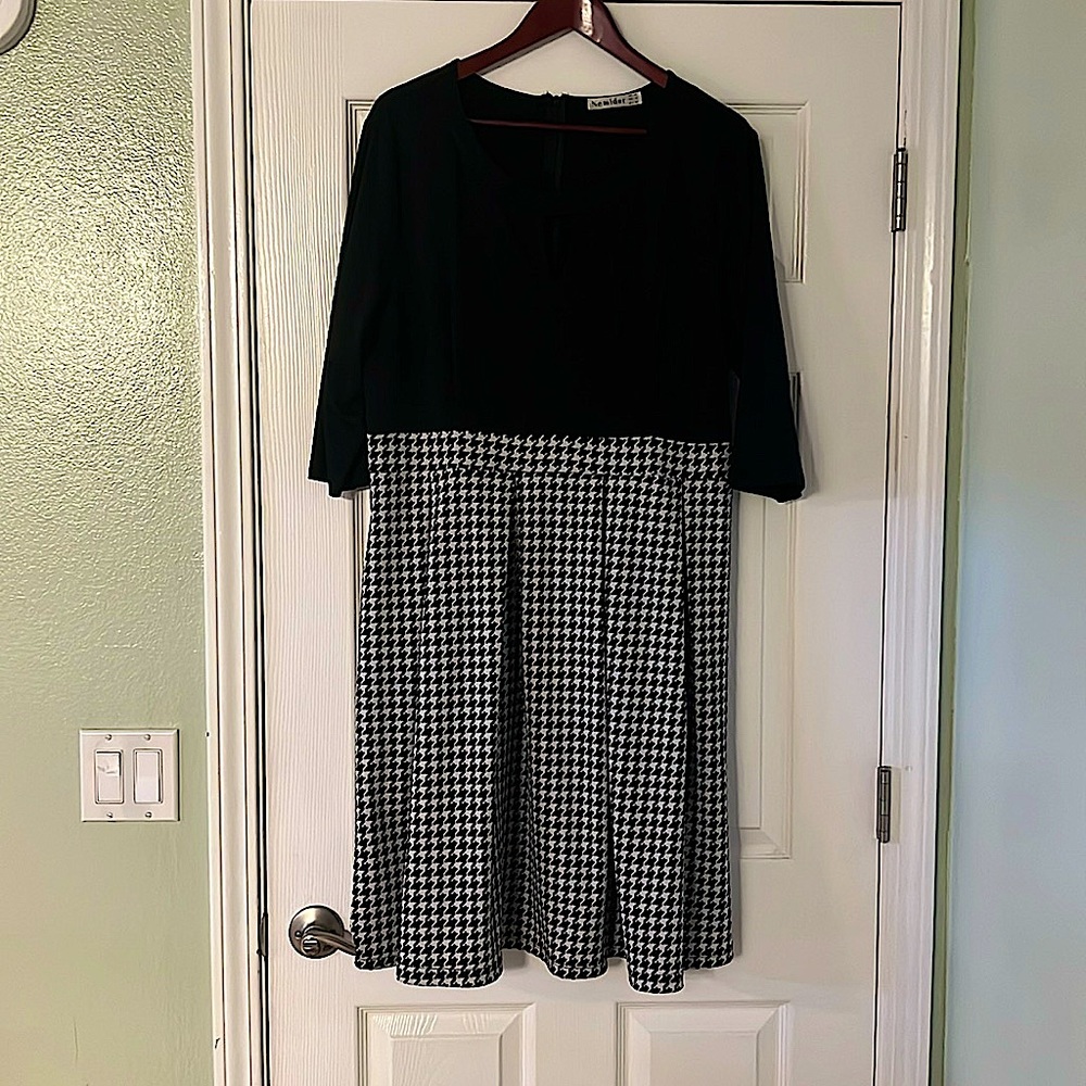 Vintage 3/4 Sleeve Patchwork Plus Size Flared Swing Dress